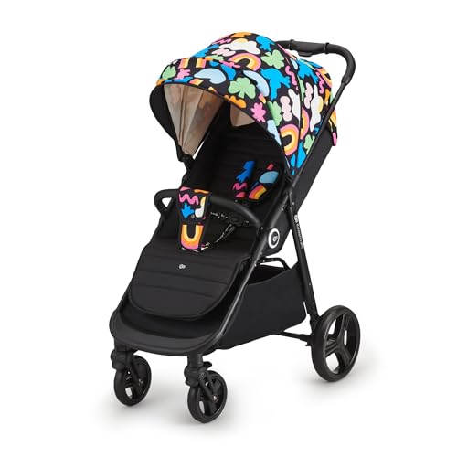 Kinderkraft GRANDE PLUS Poussette Canne dès la Naissance jusqu’à 22 kg, Pliage d'une seule main, Position allongée, Capote extensible, 4 Roues amorties, Happy Shapes