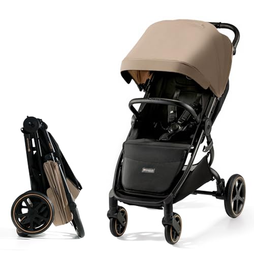Kinderkraft MITZY Poussette Bebe, Légère, Poussette De Voyage, Système de pliage, Facile À Pince, Dossier et repose-pieds Réglable, Position Allongée, Poids maximum jusqu'à 22 kg, Beige
