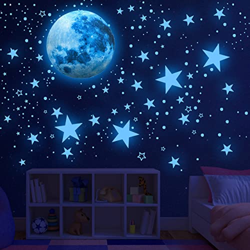 498 pièces Etoiles Phosphorescentes Plafond Lune Et Etoiles Lumineuses Autocollants Stickers Muraux Enfants Etoile Fluorescente pour Bébé Chambres d'Enfants Fille Garcon Plafond Décoration