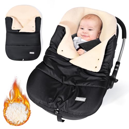Orzbow Chanceliere Cosy Universelle,Imperméable Couverture Siege Auto Bebe Hiver avec Collier Réglable,Doublure Chaude en Polaire Berbère,Fermeture Éclair,Amovible et Lavable en Machine (Noir)