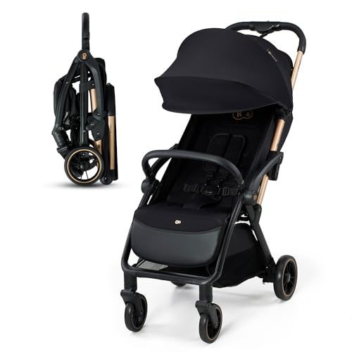 Kinderkraft APINO Poussette Canne, Ultra Légère, Pliable, Imperméable, Dès la naissance et jusqu'à 22 kg, Chargé du panier - extra 2 kg, Légère (7,5 kg), Réglable, Harnais 5 points, Noir