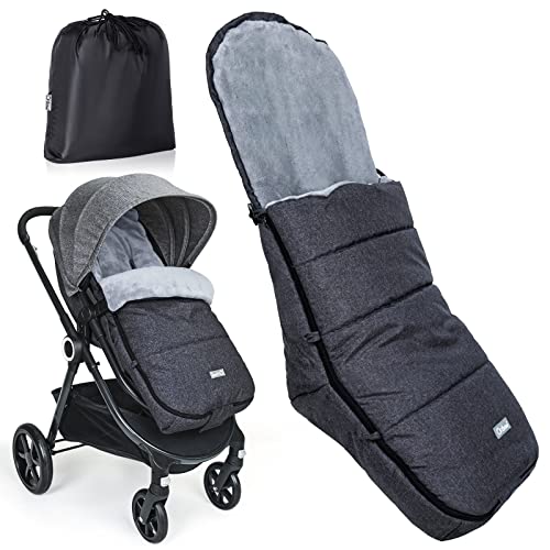 Orzbow Chanceliere Universelle pour Poussette,Hiver Couverture Poussette Bebe avec Doublure en Polaire Corail,Conception Adaptative du dos en Forme de L,Amovible et Imperméable (Noir)