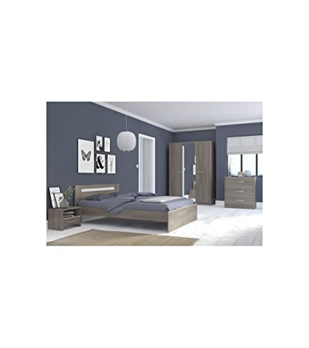 Parisot YSA Chambre Complete Adulte - Contemporain - Décor Noyer Silver - l 140 x L 190 cm