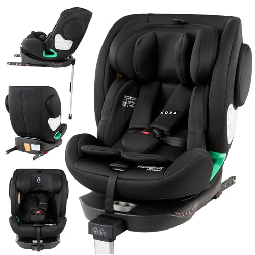 FableKids NORA Siège enfant, noir, pivotant à 360°, de 40 à 150 cm, avec ISOFIX et pied de support, appuie-tête et dossier réglables en hauteur, certifié ECE R129/04