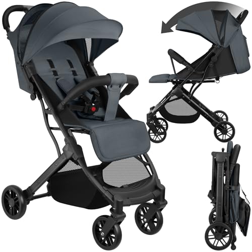 tectake® Poussette compacte 0-36 mois Pliable avec Panier de rangement Dossier inclinable Harnais 5 points Poussette compacte & légère Poussette voyage Accessoires Bébé Nouveau né Enfant Baby stroller