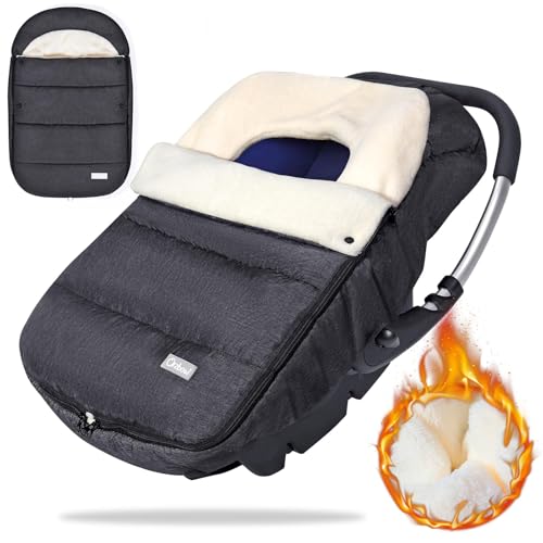 Orzbow Nid Dange Siege Auto Universelle,Imperméable Chanceliere Siege Auto Bebe Hiver avec Collier Réglable,Doublure Chaude en Polaire Corail,Fermeture Éclair,Amovible,Lavable en Machine (Gris Foncé)