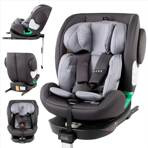FableKids NORA Siège enfant, gris, i-Size, pivotant à 360°, 40-150 cm, Reboarder avec ISOFIX et pied de support, appuie-tête et dossier réglables en hauteur, certifié ECE R129/04