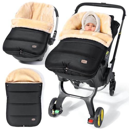 Orzbow Chanceliere Bebe Cosy,Réglable Nid D'ange Bebe Cosy avec Fermeture Éclair,Accès Facile,Imperméable Nid Dange Siege Auto avec Tissu Éponge,Chaud Imitation Laine Polaire,Noir Élégant